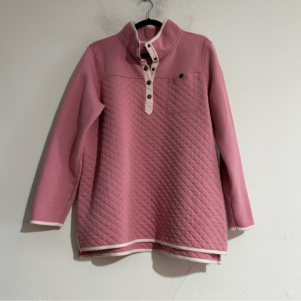 L.L. Bean Quilted Pullover 1/4 Snap Pullover Sweatshirt Pink Plus Size 1x